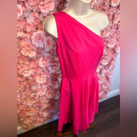 NWT (Small) Brand New Hot Pink One Shoulder Sleeveless Flowy Midi Dress - Picture 3 of 10